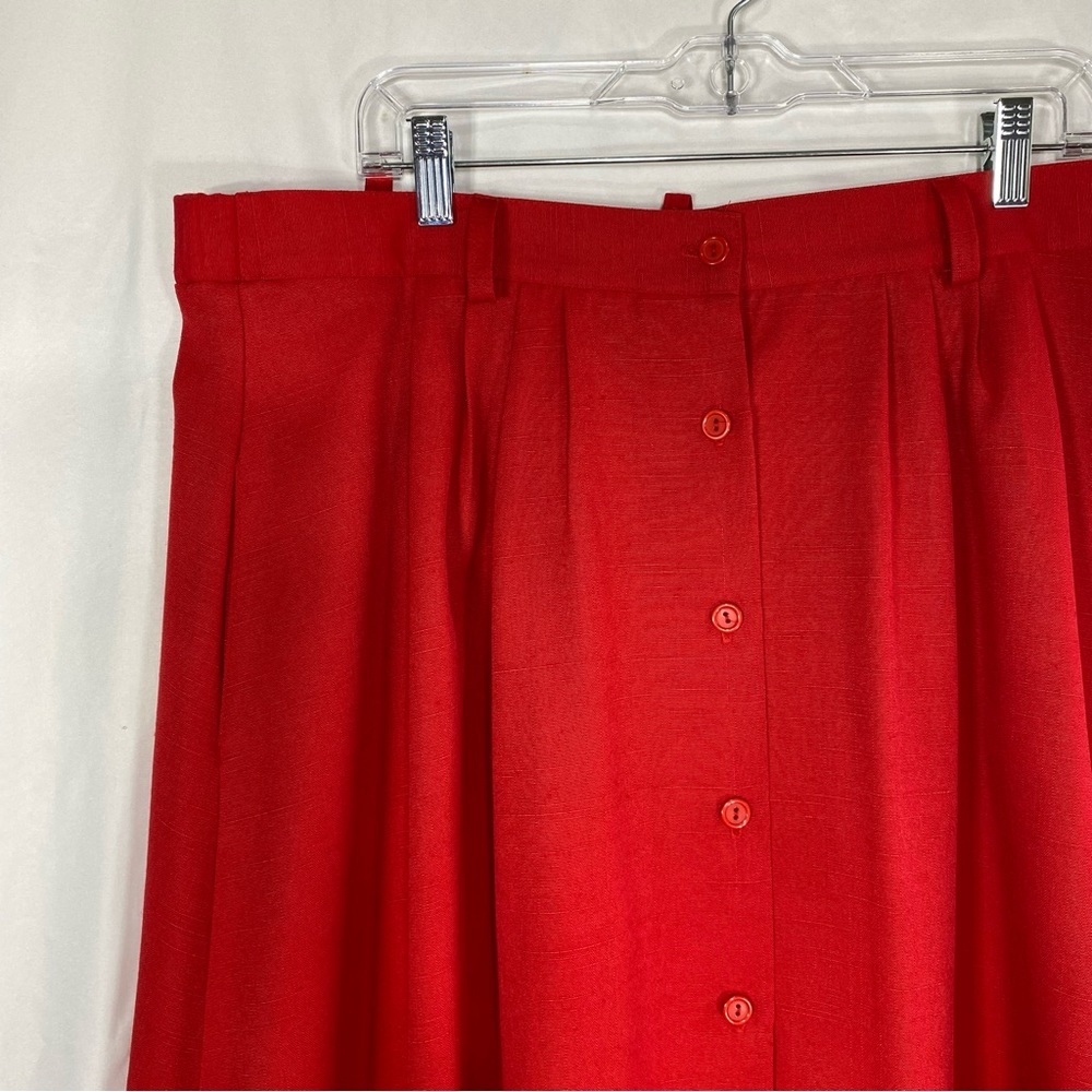 Diana Fay Vintage Classic Red Tea Length Pleated Button Front Skirt - Picture 2 of 9